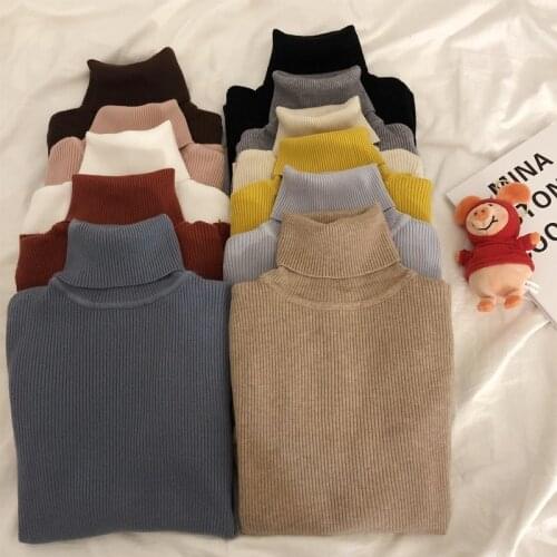 Autumn and Winter Turtleneck Fashion Sweater Solid Sweater Long Sleeve Bottoming Shirt Women Slim Pullover Soft Warm Tops 16679