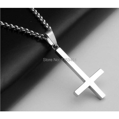 50%off Inverted Cross of St Peter titanium steel 316LStainless Steel Pendant Necklace Lucifer Satan fashion vintage punk jewelry