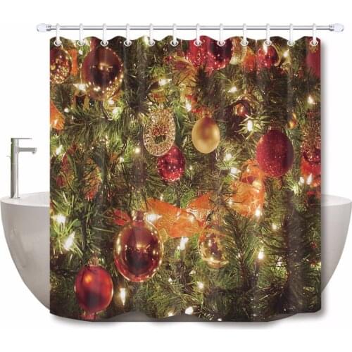 Fir Tree & Christmas Ball Extra Long Shower Curtains Bathroom Curtain Waterproof Polyester Eco-Friendly Fabric for Bathtub Decor