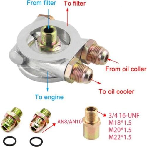 OIL COOLER FILTER SANDWICH PLATE + THERMOSTAT ADAPTOR (AN10 or AN8) FITTINGS 3/4-16UNF,M18,M20,M22 Oil Filter Oil Adapter