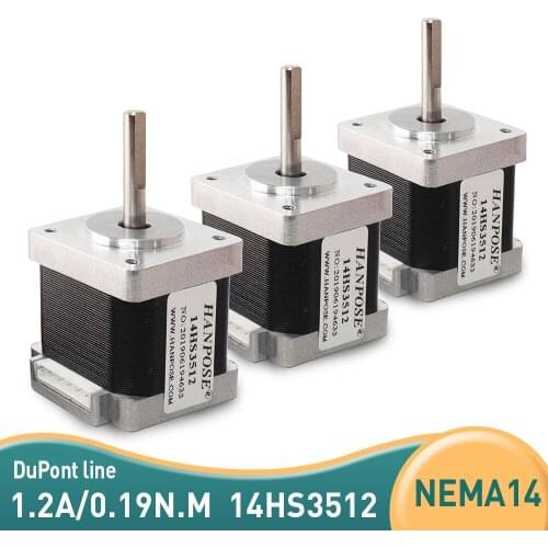 3pcs NEMA14 Stepper Motor 14HS3512 1.8 Degrees Hybrid 2-Phase 35*35*35mm length 0.19N.m 1.2A for CNC milling machine