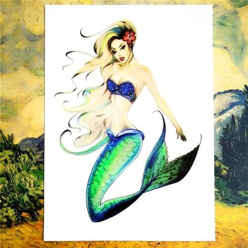 SHNAPIGN Mermaid Princess Temporary Tattoo Body Art Sleeve Arm Flash Tattoo Stickers 12*20cm Waterproof Henna Fake Tatoo Sticker