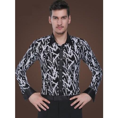 Dance Male Ballroom Shirts Standard National Practice Long Sleeve Modern Dance Costume Ball Performance Latin Top Mans Shirt