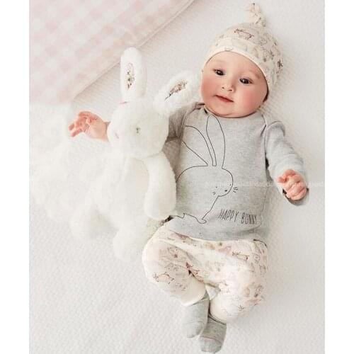 0-24M Newborn Baby Clothes Kids Girls Bunny Long Sleeve Tops Pants Hat Home wear Outfits Set Cotton Cute Infant Clothing
