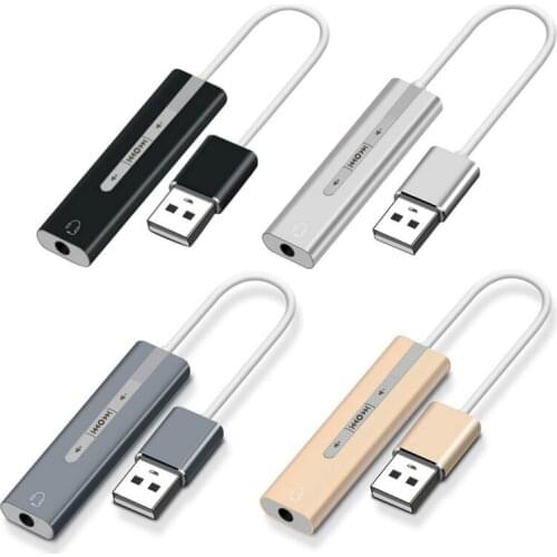 USB headset 2 in 1 sound card adapter with 3.5mm stereo audio cable external computer sound card adjustable volume