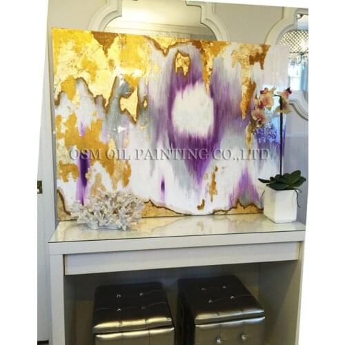 High Skills Painter Team Directly Supply High Quality Abstract Gold Purple and Gray Oil Painting for Wall Canvas Painting
