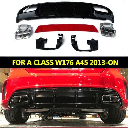 REAR BUMPER Fit for benz W176 Sport Edition A180 A200 2013-2019 A45 style Diffuser + 304 Stainless Steel Exhaust Tip