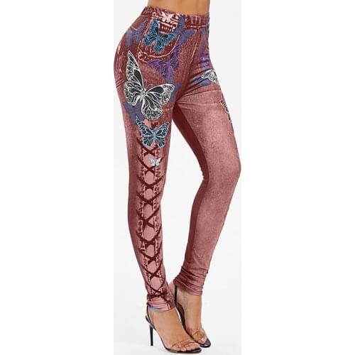 2021 Spring Fashion Butterfly 3D Printing High Waist Jeggings Women Clothes Y2K Ankle Length Plus Size Elastic Leggings Ladies
