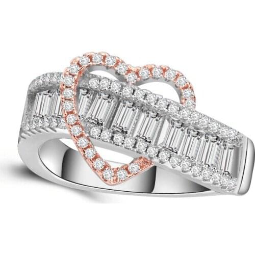 Heart Shaped Push Zircon Flower Wedding Ring for Women Two-tone Micro-inlaid Drill Simulation Jewelry Ring Engagement Ring