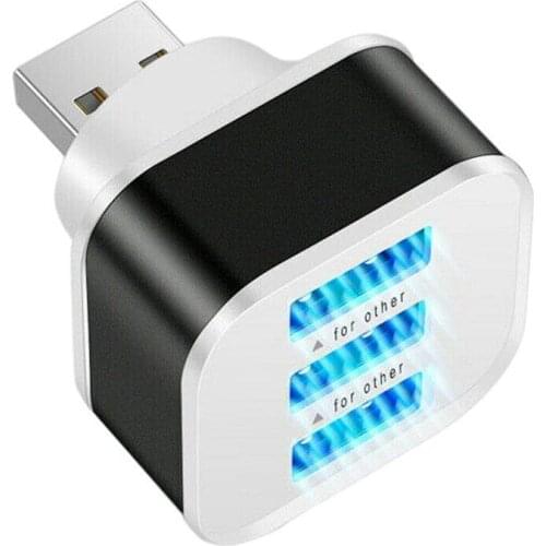 1PCS High Speed 3 Ports Portable USB2.0 HUB Aluminium Adapters ABS Alloy Rotatable Plug Phone Splitter T6N1