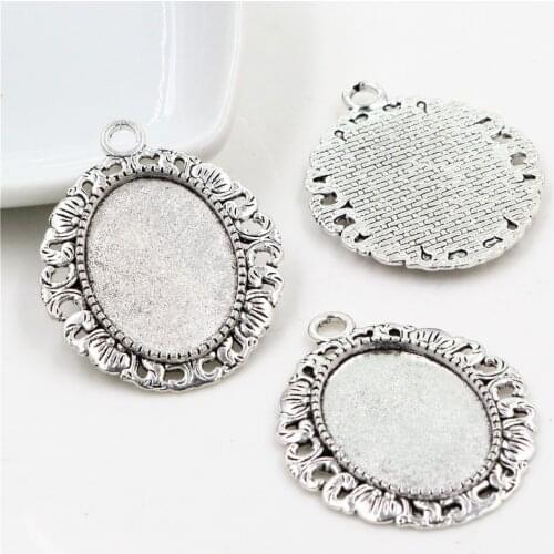 10pcs 18x25mm Inner Size Antique Silver Plated Flowers Style Cameo Cabochon Base Setting Pendant necklace findings (C2-20)