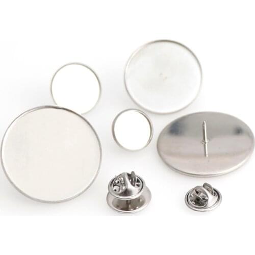 10pcs Stainless Steel Fit 12/16/25/30mm Round Brooch Base Cabochon Blanks Trays with Brooch Pins Cameo Cabochon Base Setting