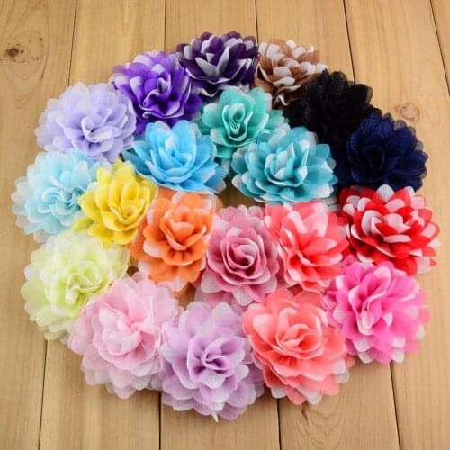 20pcs/lot 20colors U Pick 8cm Glitter Two-Tone Chiffon Flowers Flat Back For girls Boutique Hair Accessories MH73