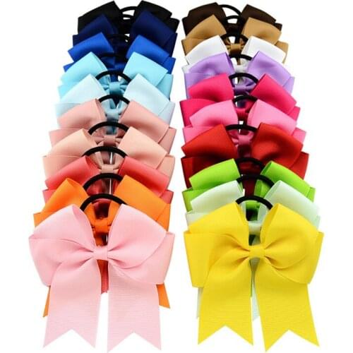 20pcs/LOT MIX COLOR 4.5 inches Girl Solid Ribbon Hairbow Handmade Pinwheel Bows With Elastic Band Windmill Hair Accessories
