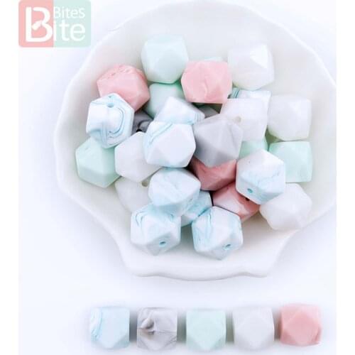 Bite Bites 20pc 14mm Baby Silicone Geometric Bead Food Grade Perle Silicone Baby Teether Nursing Necklace DIY Pacifier Chain Toy