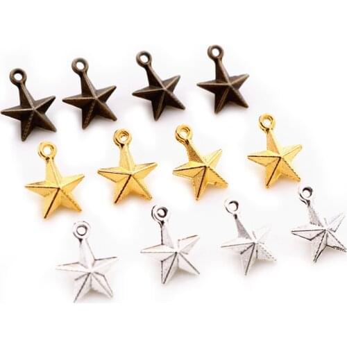 30pcs Charms 3D Solid star 11x8mm Tibetan Silver Plated Gold Bronze Pendants Antique Jewelry Making DIY Handmade Craft