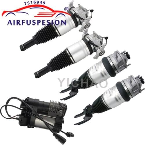 4pcs Air Suspension Shock + 1pc Compressor for VW Touareg Audi Q7 Porsche Cayenne 7P6616039N 7P6616040N 7P0616006 2011-2016