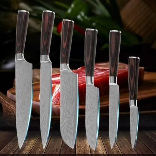 Kitchen Knife 3.5" 5" 7" 8" inch Paring Utility Santoku Slicing Chef Kitchen Knives Set Stainless Steel 6pcs Set Cooking Tools