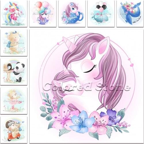 New Diamond painting Cartoon Animals Unicorn whale bear panda 5D DIY Full Square Drill embroidery Cross stitch Round mosaic 1188