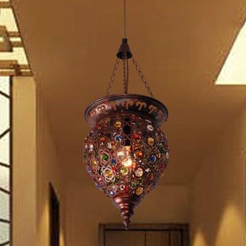 Bohemia Mediterranean chandelier retro lights restaurant lights crystal lamps bedroom lights Southeast Asian Bronze chandelier