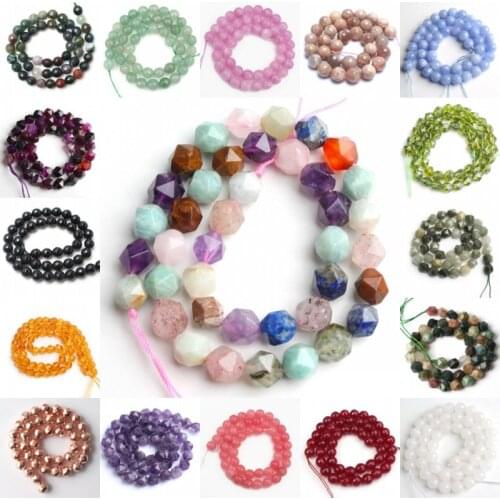 Faceted Stone Beads Natural Jades Agates Hematite Quartz Sunstone Round Beads For Jewelry Making DIY Bracelet Earrings 15