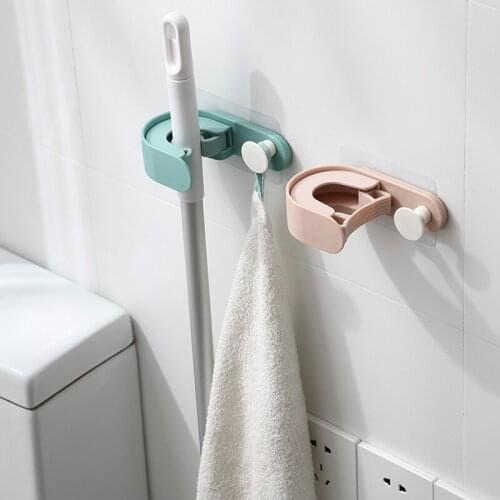 Mop Holder Brush Broom Hanger Organizer Wall Mounted Storage Rack Bathroom Suction Hang Pipe Clip Hooks No Holes Household Tools