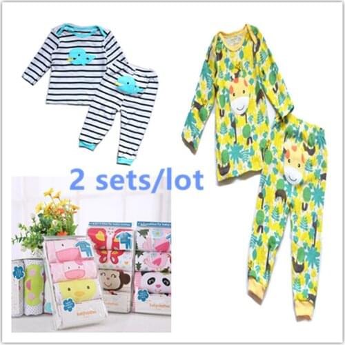 2 Sets/pack Baby boys girls underwear set Baby Long Sleeve Envelope collar T-shirt + pats Baby clothes for newborn to 24M