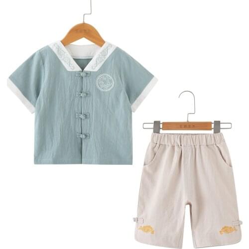 Boy Retro Hanfu Tang Suit Tops+ Pants Children Clothing Sets Sports Clothes Kids Tracksuits Boys Kung Fu Clothing Cotton Linen