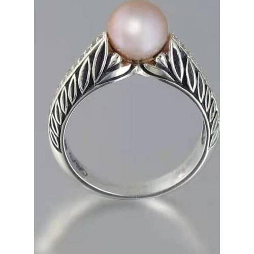 Creative Ladies Silver Color Carved Geometric Pearl Inlaid Crystal Zircon Alloy Metal Ring for Women Party Jewelry Accessories