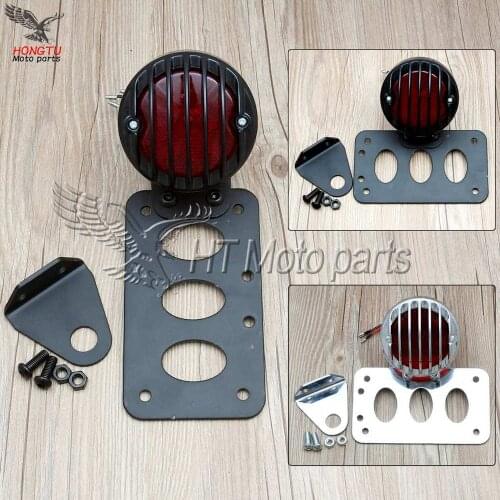 Motorcycle License Plate Bracket Side Mount Number Plate Holder Round Tail Light Lamp For Harley Sportster Custom Chopper Bobber