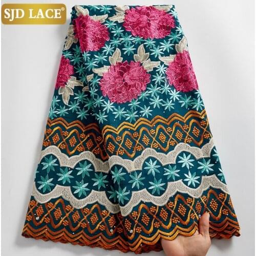 SJD LACE Embroidery Flower Dry Cotton Fabric By 5Yards African Lace Fabric Latest Nigerian Swiss Voile Lace In Church DressA2541
