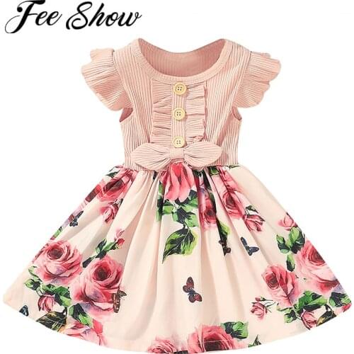 2021 NEW Baby Girl Dress Floral Ruffle Sleeve Cotton Dresses Toddler Girls Sleeveless Sundress Pretty Princess Casual Gown