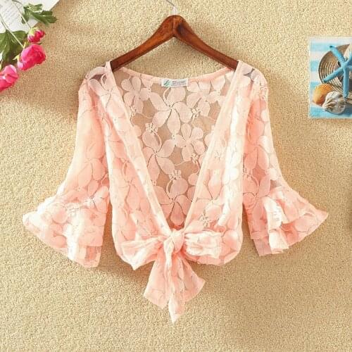 Summer Women Casual Kimono Cardigan Female White Shirt Lace Blouse Crochet Blouse Office Kimono Women for Party Holiday Beach