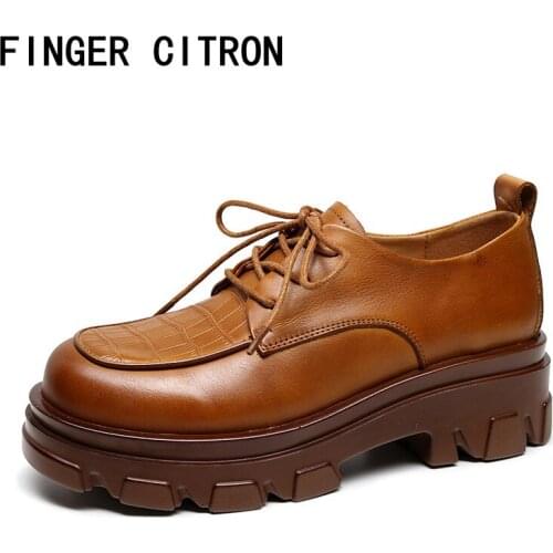 Finger Citron Women Loafer Classic Shoes Genuine Cow Leather Round Toe Pu Outsole Light Height By Handmade Lady Style 35-41
