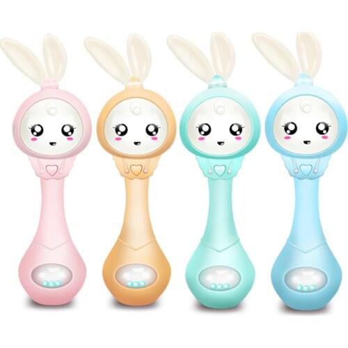 QWZ Musical Flashing Baby Rattles Teether Rattle Toy Hand Bells Rabbit Hand Bells Newborn Infant Early Educational Toys 0-12M