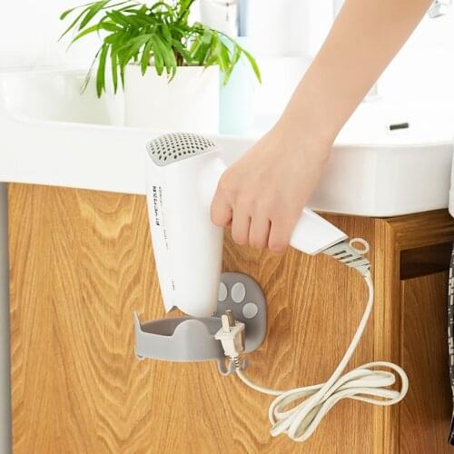 Wall-mounted Hair Dryer Rack Nail-free Cat Claw Bathroom Waterproof Hair Dryer Storage Rack with 4 Hooks Hairdryer Holder