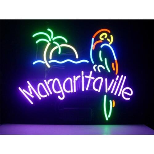 NEON SIGN For JIMMY BUFFETT MARGARITAVILLE PARADISE PARROT Signboard REAL GLASS BEER BAR PUB display Light Signs 17*14"
