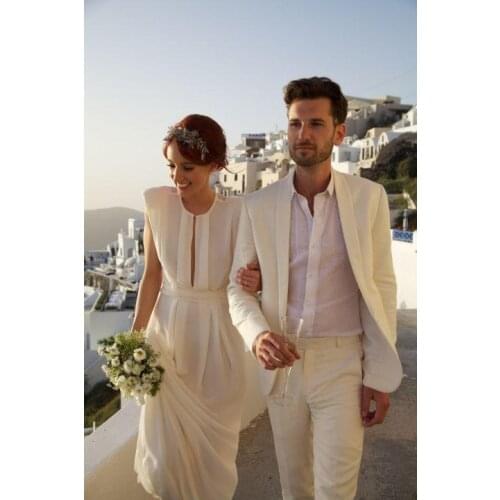 2017 Latest Coat Pant Designs Champagne Linen Summer Wedding Suits For Men Jacket Groom Tuxedo Blazer 2 Piece Terno Masculino