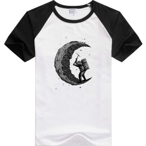 2018 Newest Fashion digging the moon Design t-shirt Summer Short Sleeve Casual Tops Hipster Tee Shirts GA414