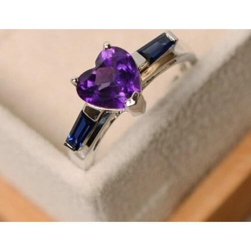 Fashion New Peach Heart Love Diamond Purple Zircon Ladies Ring Bride Wedding Ring 925 Silver Jewelry Luxury Jewelry