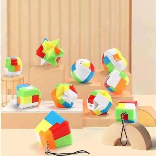 New Mini Buliding Block Keychain Magic Cube Trihedron Cylinder Cube Puzzle Construction Keychain Educational Toys For Children