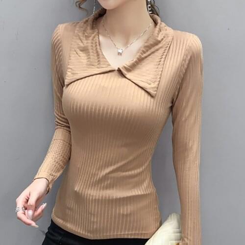 Autumn Sexy T Shirt Women Elasticity T-Shirt Korean Style Cotton Tees Woman Clothes Slim Tshirt Female Skinny Long Sleeve Tops