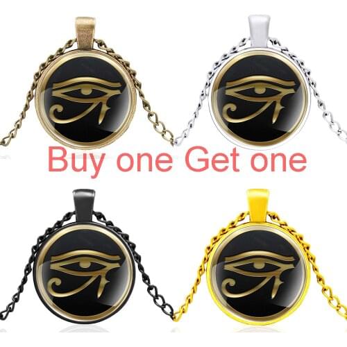 Vintage Eye of Horus Design Black Glass Dome Pendant Necklace Jewelry Men Women Accessories Gifts