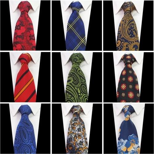 Ricnais New Design 8cm Men Ties Paisley Plaid Silk Jacquard Woven Neck Tie Floral Ties for Men Suit Business Wedding Necktie