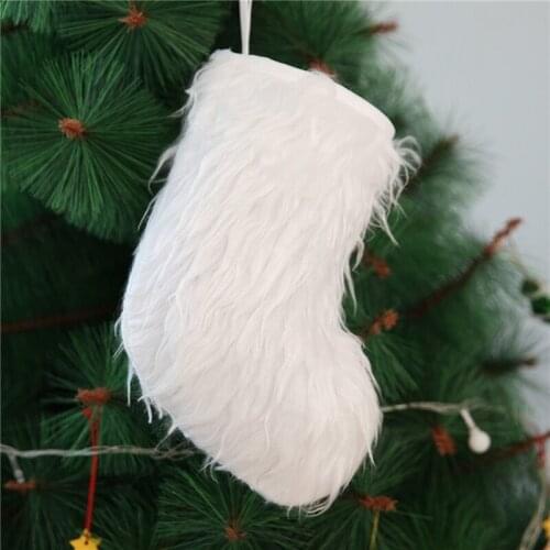 Christmas Stockings White Plush Xmas Ornaments Christmas Pendant Christmas Tree Decorations Noel Gift Socks