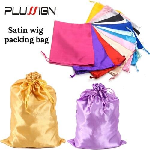 Plussign Silk Satin Wig Bag Hair Storage Bags For Packaging Wigs Bundles Hair Extensions 25*35Cm Satin Bags With Drawstring