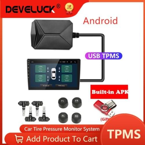 USB Android TPMS Car Tire Pressure Alarm Monitor System For vehicle Android player Temperature Warning with four sensors