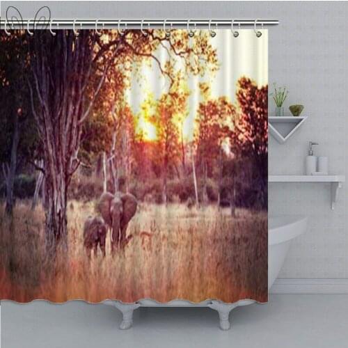 Elephant At Sunset Bathroom Curtain Beautiful Forest Waterproof Shower Curtain Polyester Fabric Bath Shower Curtain Bathtub Sets
