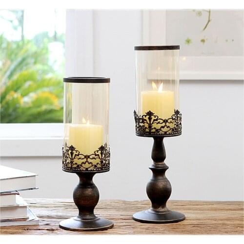 Modern Iron Metal Glass candlestick Pillar candles holder candlesticks Candle stand for home shop bar wedding decoration gift