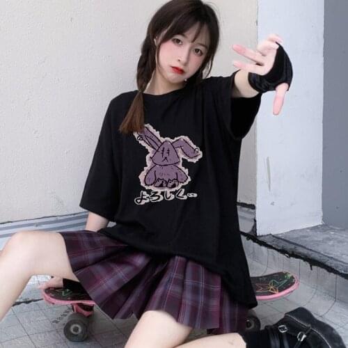Ulzzang Gothic Punk rabbit cartoon Print Tops Summer Loose Vintage Streetwear kawaii Harajuku Japan casual funny women t-shirt